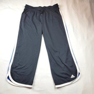 ADIDAS Gray with Blue/White Stripes Cropped Athletic Pants